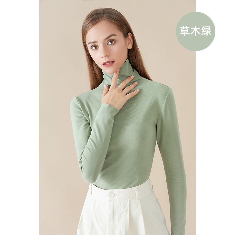 Camisa de fondo de terciopelo alemán otoño e invierno nuevo estilo ácido hialurónico belleza de la piel camisa de fondo de cuello alto sin costuras lijado tira vertical camiseta de manga larga mujer image 10