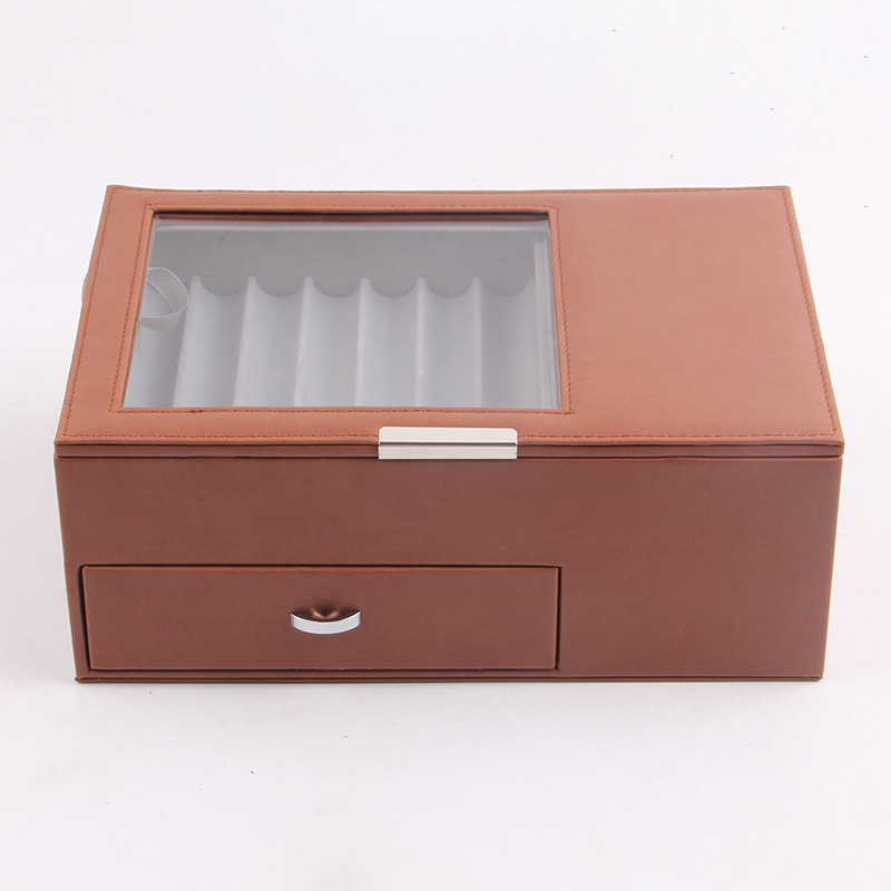 Caja de pluma 14 piezas caja de presentación de pluma de cuero doble cajón caja de regalo de negocios caja de almacenamiento de pluma caja de papelería