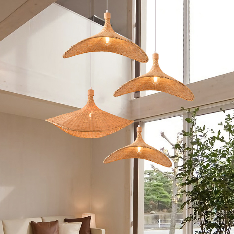 Nuevo estilo chino de bambú tejido de bambú araña creativa estilo japonés restaurante B & B lámpara Hotel Casa de Té olla caliente tienda lámpara de ratán