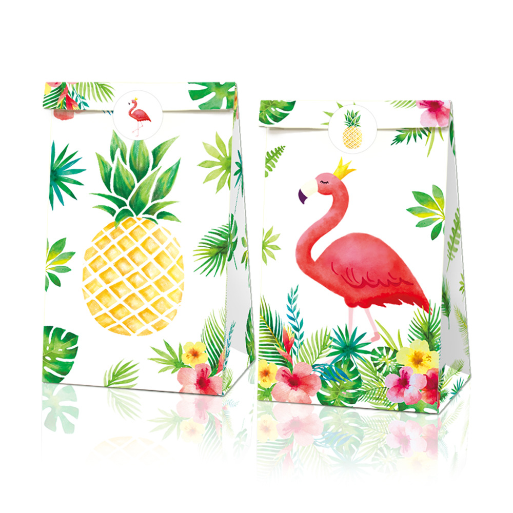 LB035亚马逊 夏威夷火烈鸟菠萝牛皮纸食品派对纸袋礼品生日糖果袋