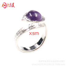 天然石可调节树叶子造型戒指黑玛瑙蛋白石男女款简约戒指手饰