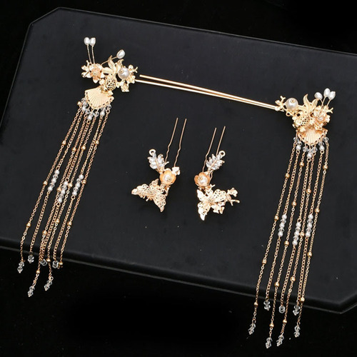 New Hanfu headwear, ancient style hairpins, bride Xiuhe clothing headwear, tassels, step shake set, ancient hairpins, hair accessories for women