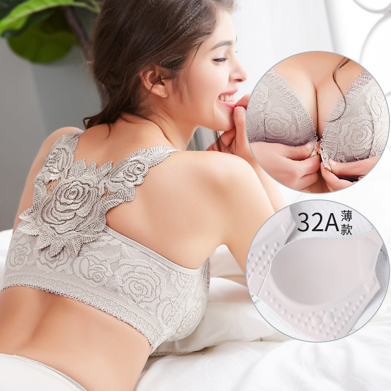 Front buckle rose back plus size bra women's chubby girl thin wireless underwear push up adjustable breast bra
