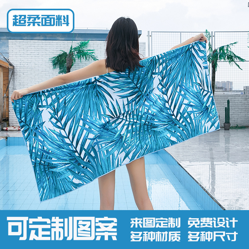 200g Microfiber Beach Towel, Seaside Double-Sided Velvet Absorbent Quick-Drying Bath Towel, Digital Printed Quick-Drying Swimming Towel