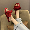 Tide, red demi-season slippers suitable for men and women with bow for bride, for bridesmaid