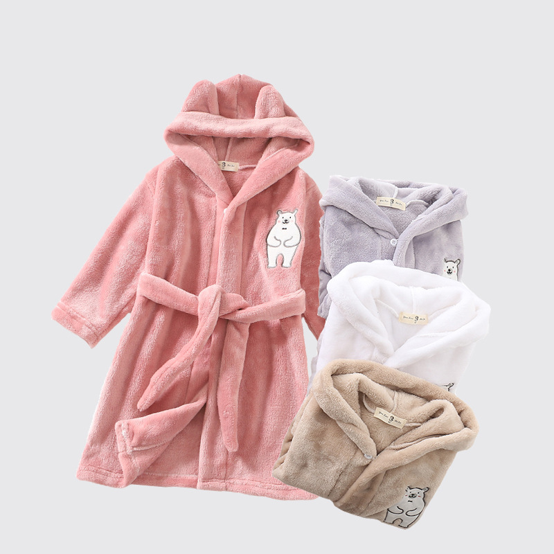 2021 dibujos animados para niños homewear Albornoz cálido niños y niñas pijamas de franela con capucha camisón de encaje