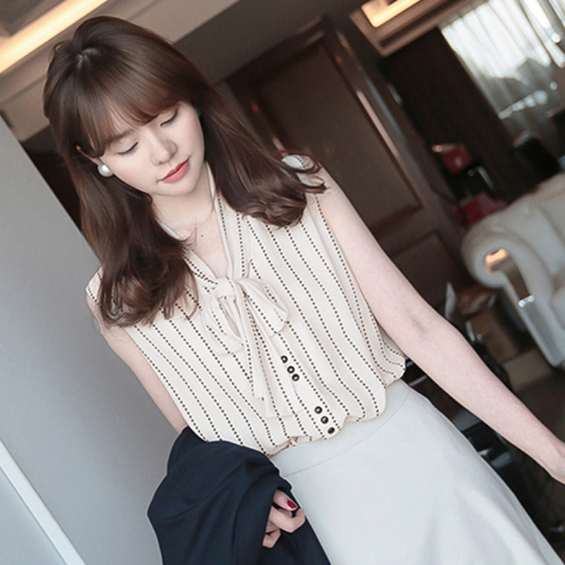 Casual Bow Shirt Women's Design Sense Niche Spring New Polka Dot Led Vest Top Commuter Shirt