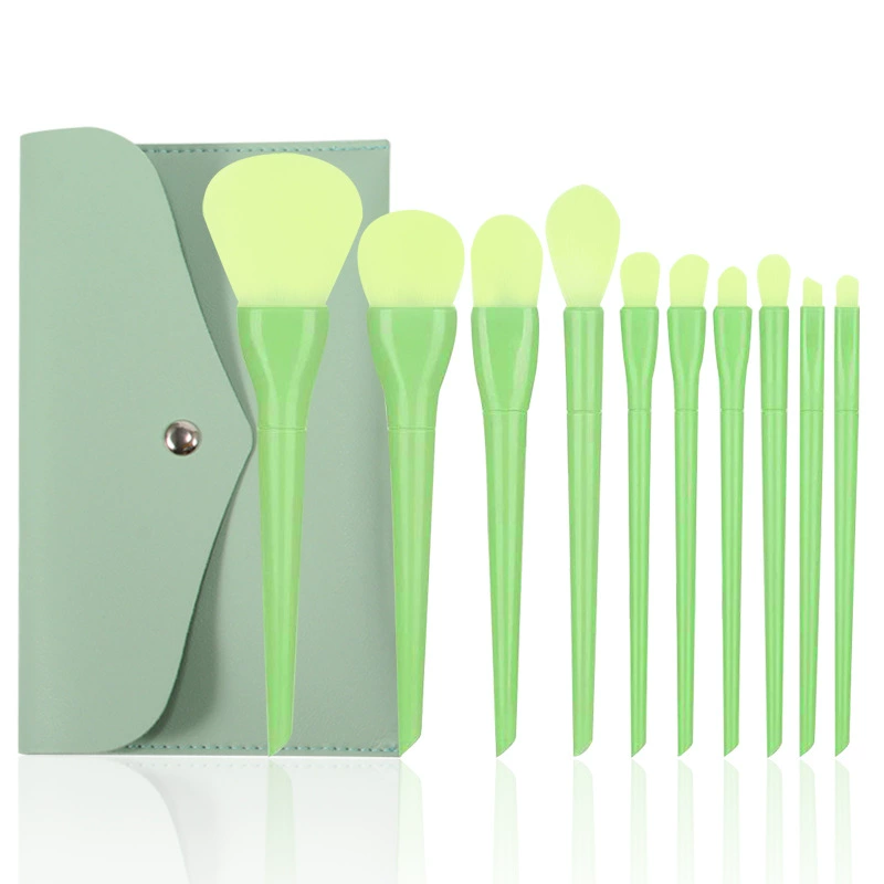 Makeup brush set, 10 pieces, portable pouch, artificial fiber bristles