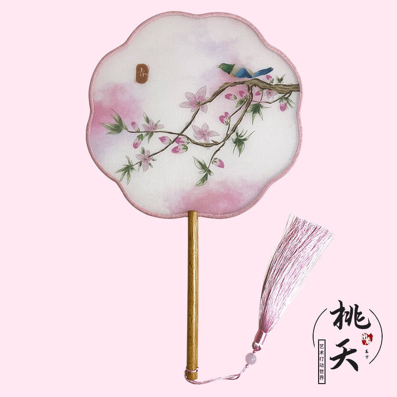 En stock estilo antiguo translúcido mango largo traje antiguo ventilador de la danza Super Hada ventilador redondo Hanfu ventilador estilo chino especial en forma de ventilador redondo