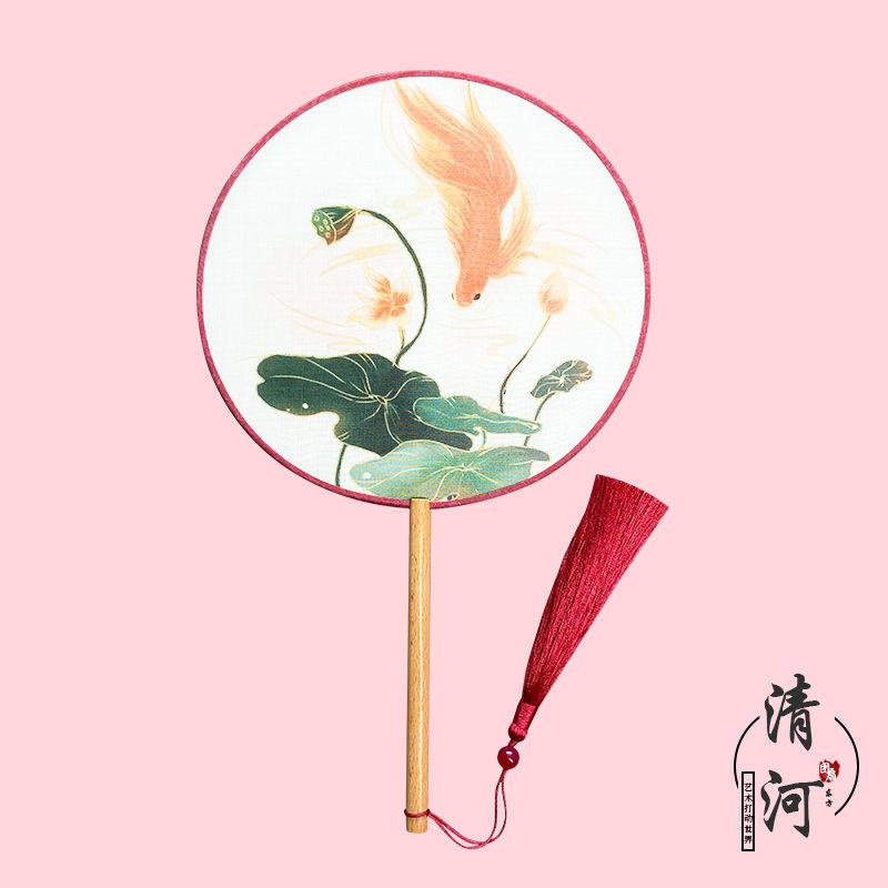 En stock ventilador redondo han ventilador de ropa estilo antiguo translúcido mango largo traje antiguo ventilador de baile Super Hada estilo chino en forma de ventilador redondo