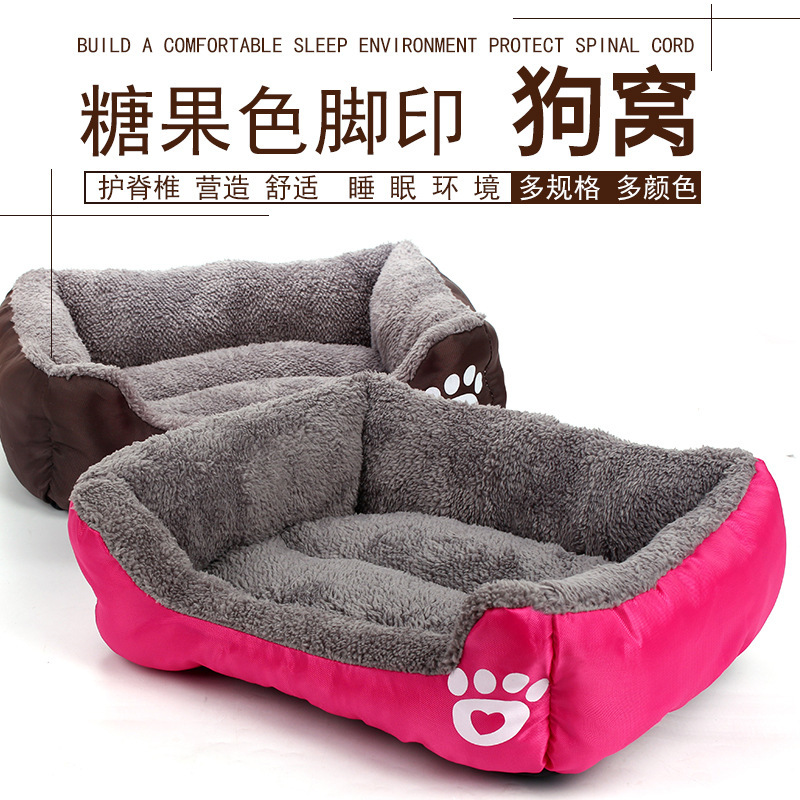 Invierno cálido mascota perrera estera antideslizante huellas patrón gato nido mascota cama perro grande suministros en stock al por mayor
