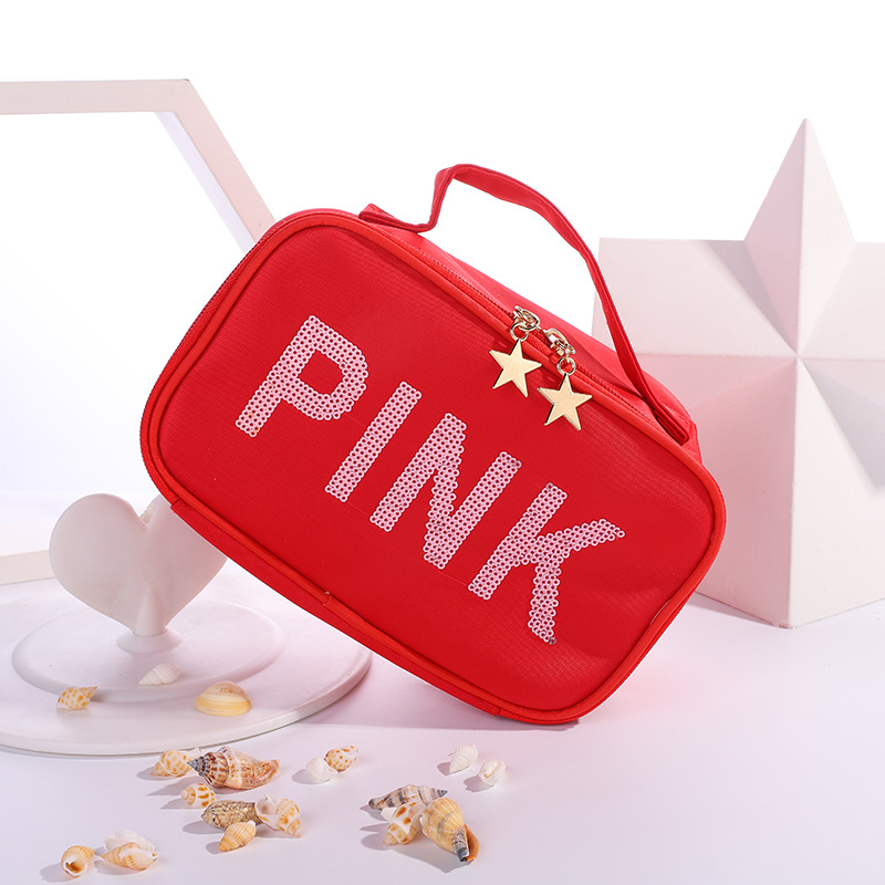 2020 new Sequin pink portable cosmetic bag Korean travel portable small square bag logo