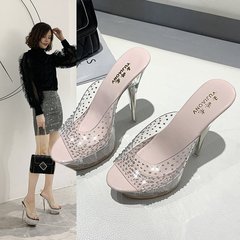 歐美性感女鞋夜店細跟防水台15cm超高跟涼拖鞋恨天高夜場女鞋批發