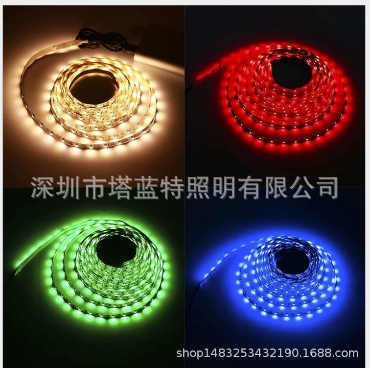 LED light strip USB 5V, factory set, lengths 0.5–5 m, white/warm/RGB with controllers