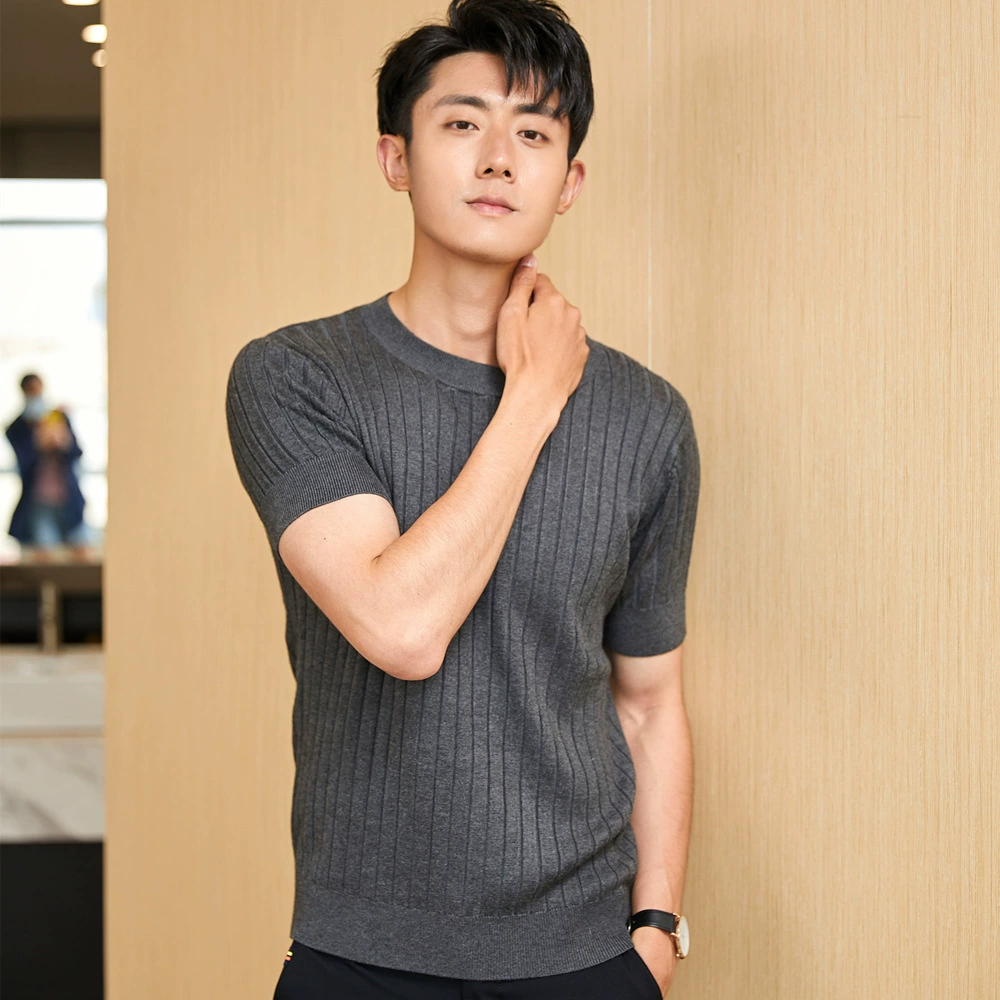 Осенне-зимний утолщенный свитер с короткими рукавами Мужская футболка с круглым вырезом, свитер больших размеров с половинным рукавом, модный базовый свитер, футболка