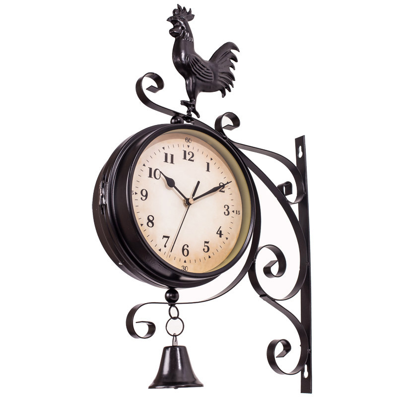 Suministro transfronterizo de hierro de estilo europeo retro creativo Reloj de pared de Casa reloj colgante de doble cara reloj de doble cara