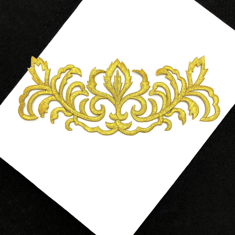 厂家直供金线刺绣汉服装饰布贴衣服辅料中国风刺绣贴背胶补丁贴