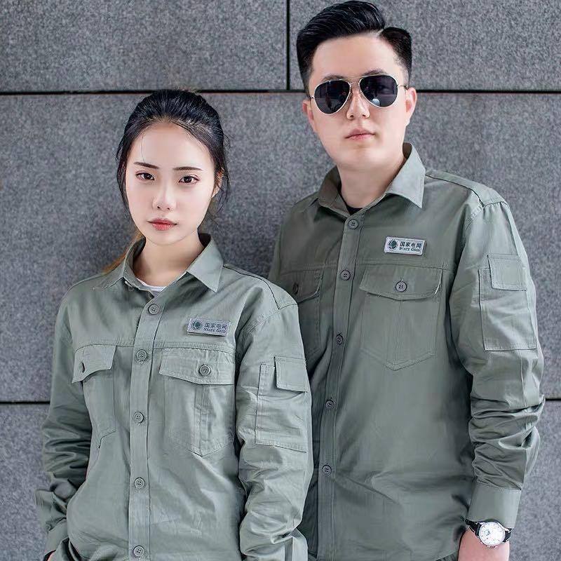 Wholesale national grid green summer cotton overalls power tooling electrician thin cotton labor protection clothing suit