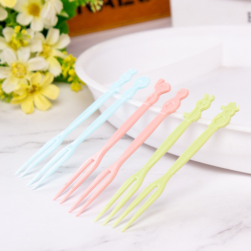 Fruit fork set fruit pick disposable plastic two-tine household fruit cake dessert fork snack fork