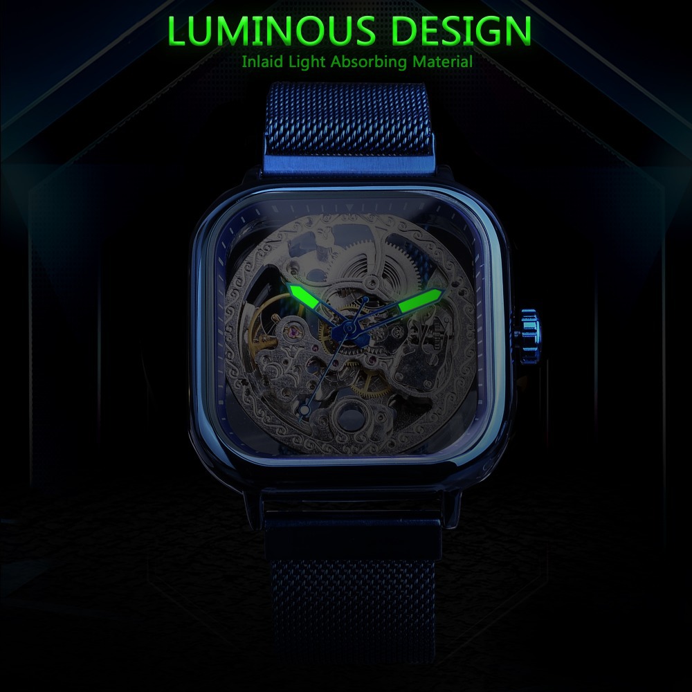 Men's Square Automatic Magnetic Watch With Multiple Color Options, Creative Mechanical Watch, One-Piece Dropshipping_voghion.com