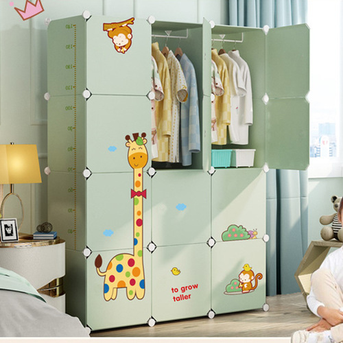 Simple wardrobe cloth folding assembly storage cabinet set plastic dormitory rental room thick steel frame assembly wardrobe