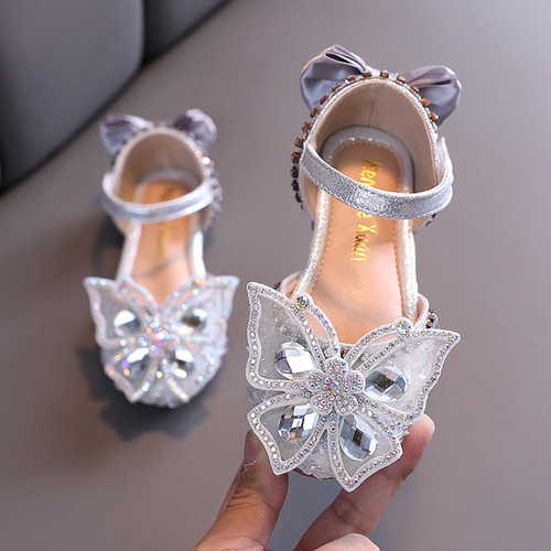 Summer New Korean Style Rhinestone Soft Sole Girls Sandals Princess Shoes Children's Shoes Spring Style Girls Leather Shoes Trendy