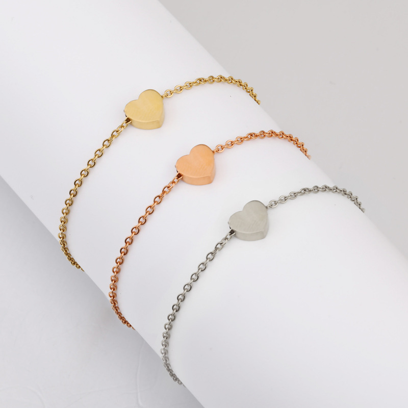 跨境热销创意镜面不锈钢小孔珠系列爱心脚链DIY简约时尚情侣手链