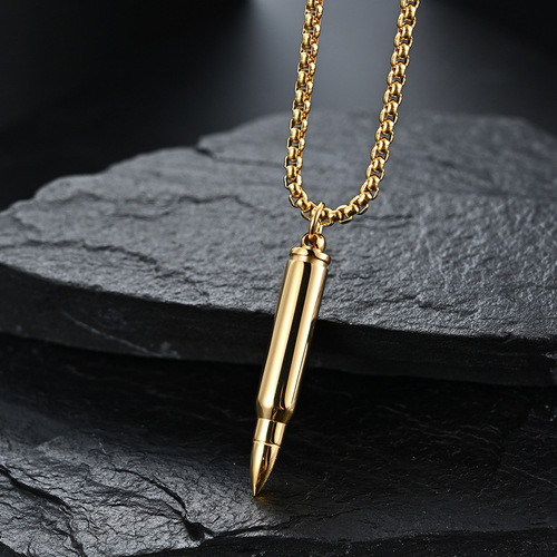 E-commerce Bestselling Titanium Steel Bullet Pendant Necklace, Screw-Open Essential Oil Bottle Bullet Military Enthusiast Necklace