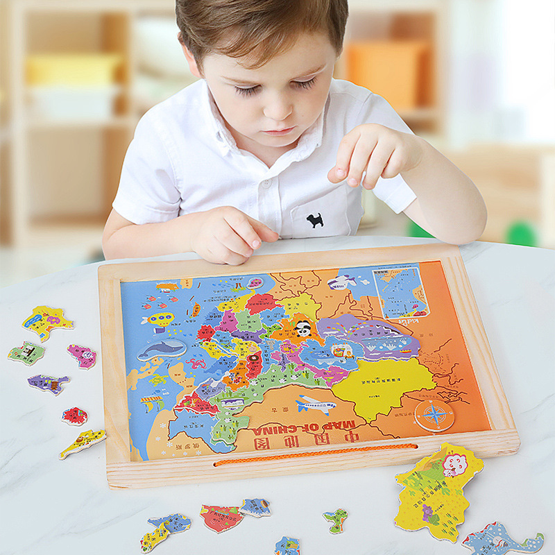 Grandes manos y manos pequeñas mapa chino rompecabezas juguetes educativos estudiante niños y niñas gran mundo magnético image 2
