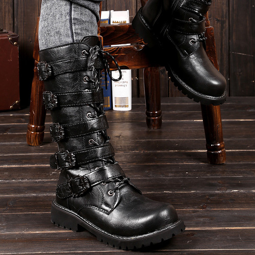 AliExpress Men's Large Size High Boots Korean Style Trendy Martin Boots Men's Crazy Horse Leather Boots British High Boots