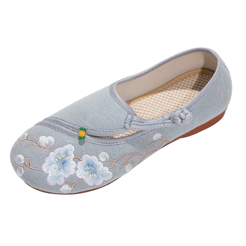 Ethnic Hanfu Shoes, jacquard cotton upper, jelly sole 2 cm, side buckle (sizes 35–40)