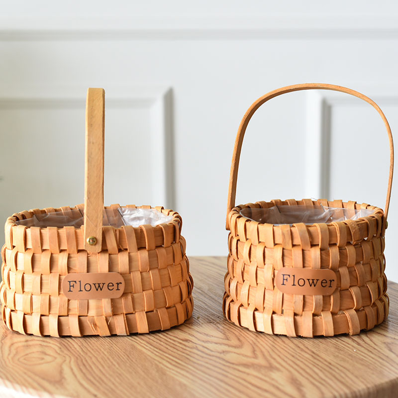 Basket Rattan Woven Hand-held Flowers Flower Arranging Happy Shop Gift Basket Gift Woven Bamboo Woven Flower Basket Flower Pot