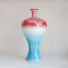 结晶釉花瓶花插景德镇创意插花陶瓷装饰品小号圆形家用中式三色釉