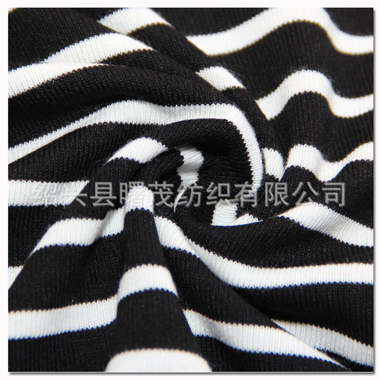 【热销产品】黑白条纹 米兰棉色织汗布 彩条女装针织面料 T恤布料