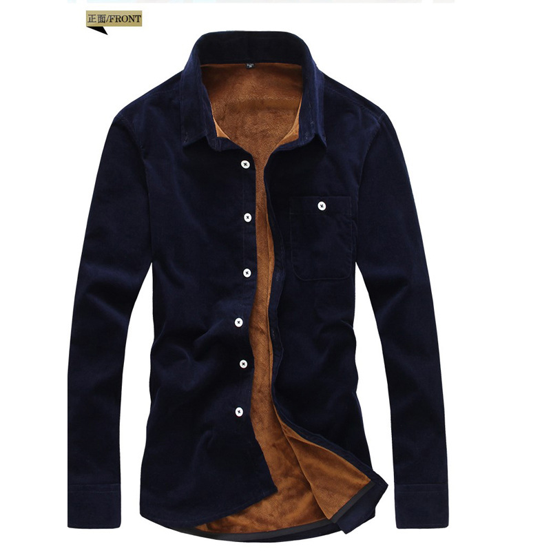 外贸特价韩版纯色十四色加厚加绒衬衣灯芯绒衬衫保暖修身大码