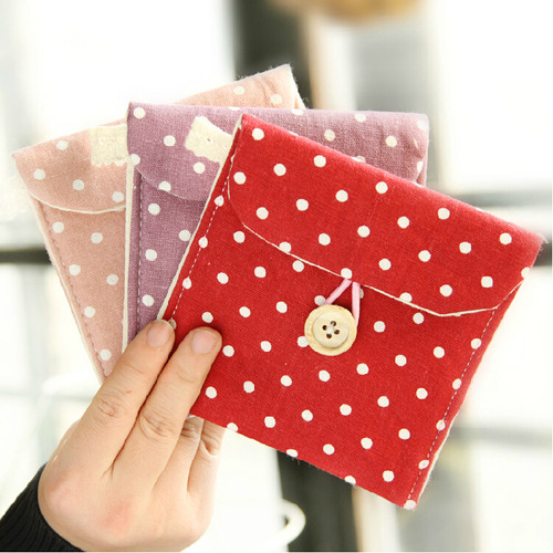 Korean fresh polka dot cotton and linen sanitary napkin storage bag menstrual bag portable sanitary napkin bag carry-on bag MM towel cotton bag