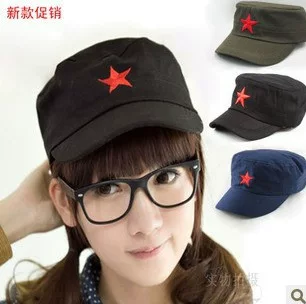 Red Star Hat Summer and Autumn Red Army Hat for Men and Women Five-Star Lei Feng Five-Pointed Star Hat Flat Top Hat Men's Casual Trendy