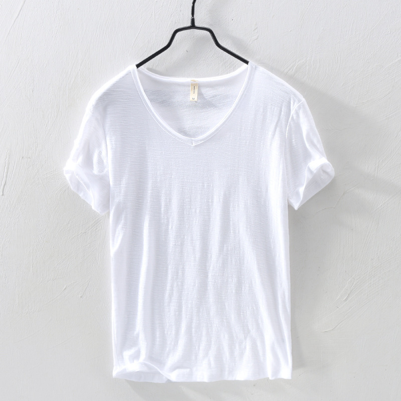 201A new men's cotton V-neck T-shirt summer short sleeve 10 colors