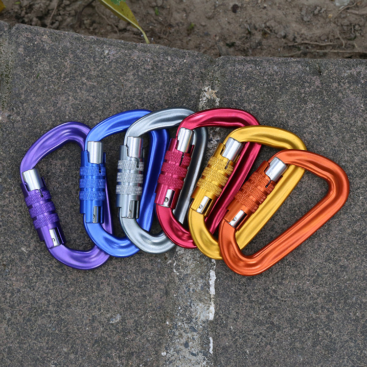 Factory wholesale outdoor supplies carabiner rock climbing quick hanging hammock hook D-type automatic lock safety spring hook