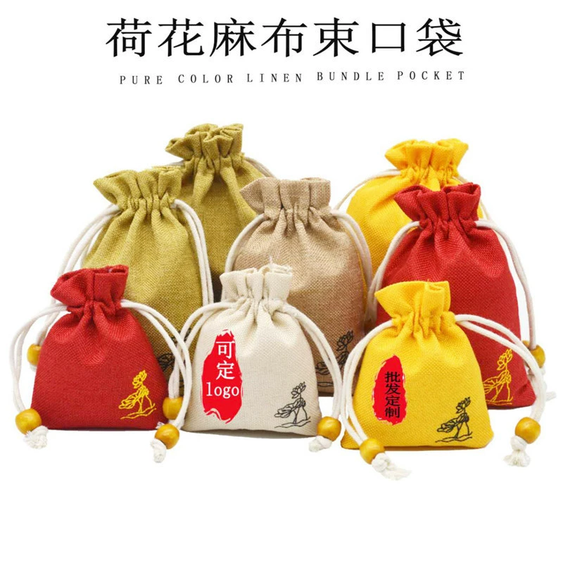 В наличии Lotus Льняная сумка на шнурке красочная тонкая имитация льняной сумки Wenwan ювелирные изделия Будда бусины сумка для хранения подарков на шнурке
