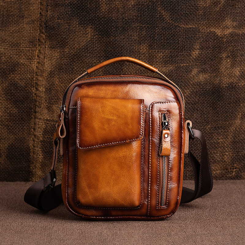 Factory Direct Sales Oil Wax Leather Men's Retro Bag First Layer Cowhide Hand-Held Cross-Body Shoulder Crossbody Bag Drop Shipping Factory Direct Sales Oil Wax Leather Men's Retro Bag First Layer Cowhide Hand-Held Cross-Body Shoulder Crossbody Bag Drop Shipping