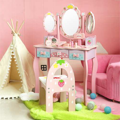 New Wooden Dress-Up Vanity Set Toy Set for Girls, Creative and Educational, Princess Makeup Birthday Gift, Wood Craft