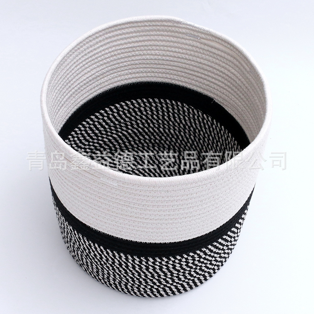 Factory wholesale export black Miscellaneous creamy-white cotton rope dirty clothes hidden handle storage basket foreign trade supermarket