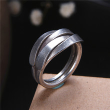 泰式清迈原创手工纯银S925开口编织戒指男复古双环交叉拥抱指环女