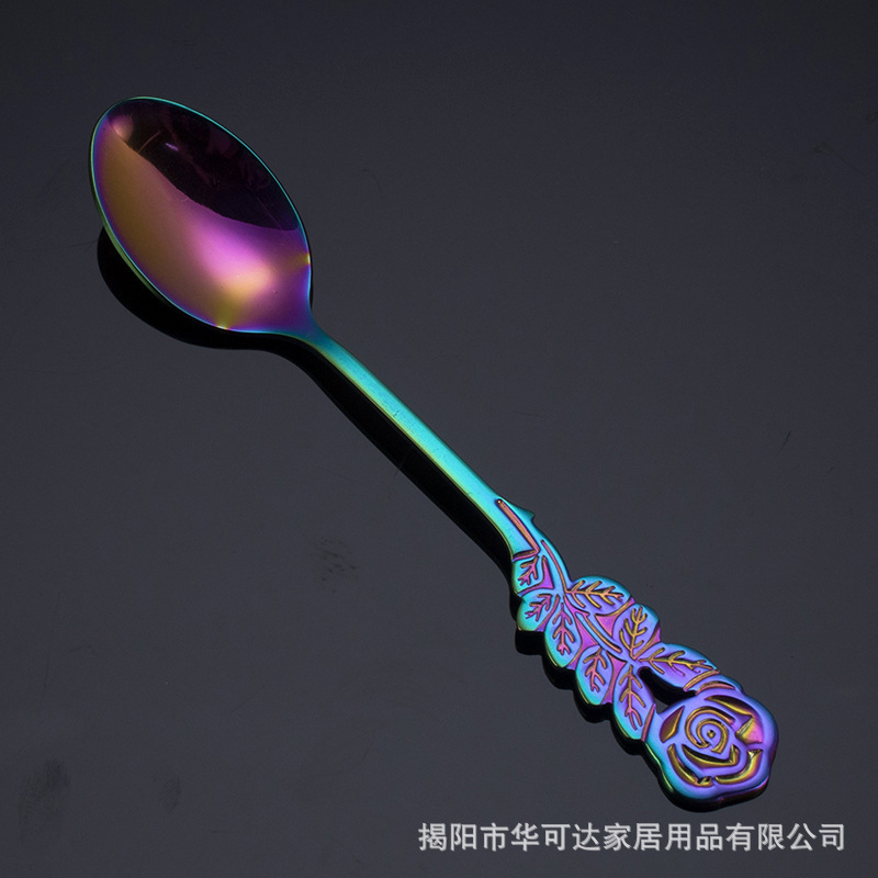 304不锈钢创意玫瑰花勺叉甜品糕点勺子叉子精致咖啡搅拌勺水果叉|undefined