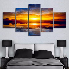 High-definition spray painting five-piece seascape sunset landscape oil painting wall art home canvas decorative painting cross-border supply