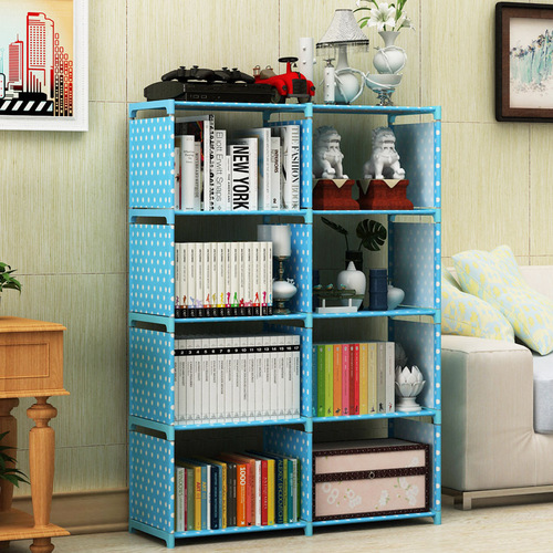 Simple Double-Row Bookshelf Cabinet Shelf for Children and Students Steel Combination Storage Bookcase Wholesale