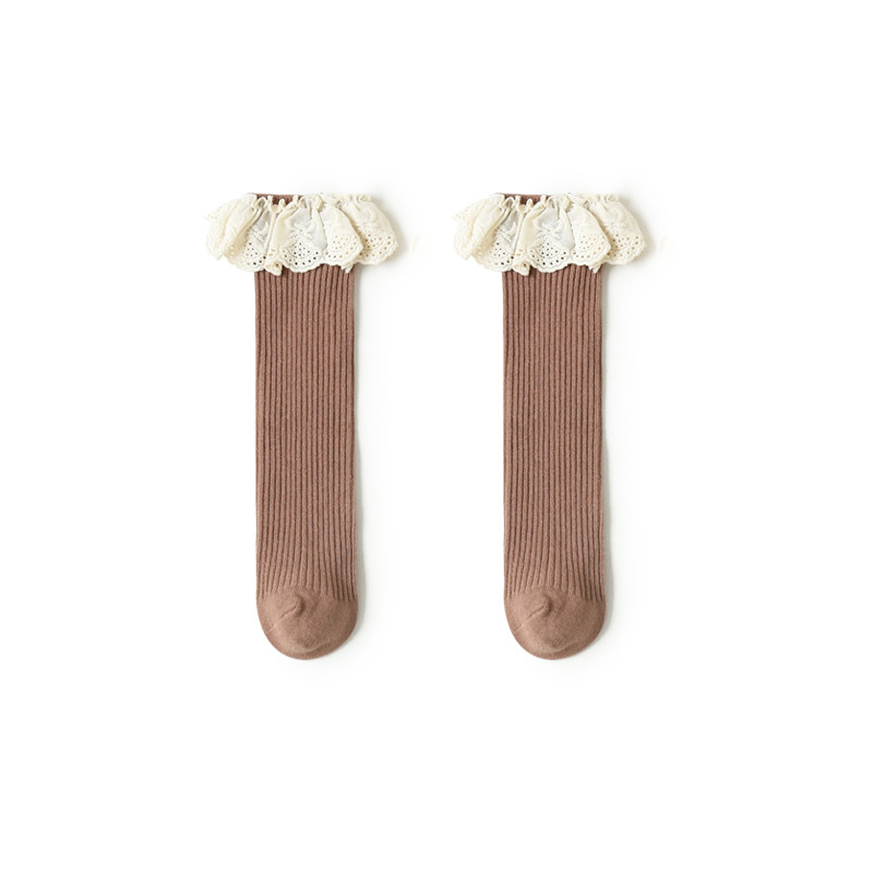 Nuevos calcetines para niños primavera y otoño calcetines para niños medianos y grandes para niñas calcetines sin tacón de media pantorrilla Corea del Sur calcetines de algodón para bebés con encaje al por mayor
