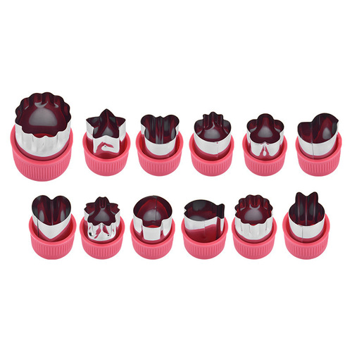 Manufacturer PP hand guard stainless steel biscuit cutter 12-piece set kitchen flower cutting and styling tools melon and vegetable flower cutter
