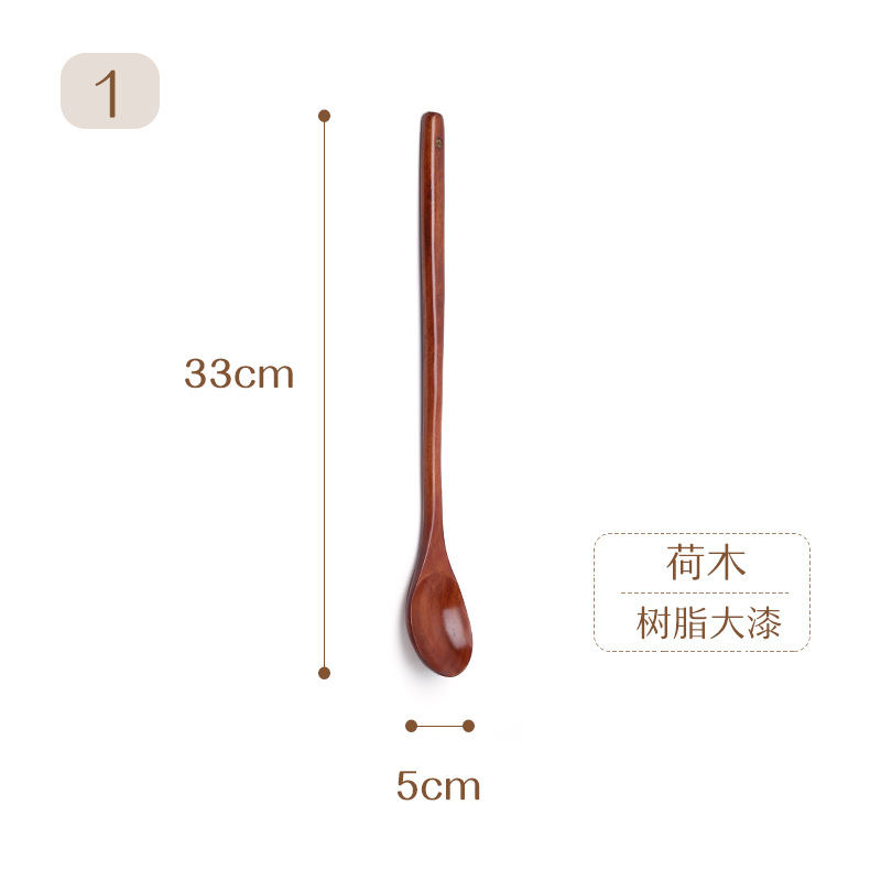 Cuchara de mango largo de estilo japonés de madera maciza vajilla para el hogar cuchara de sopa de pintura grande cuchara de mezcla de café preparada cuchara de madera de helado al por mayor